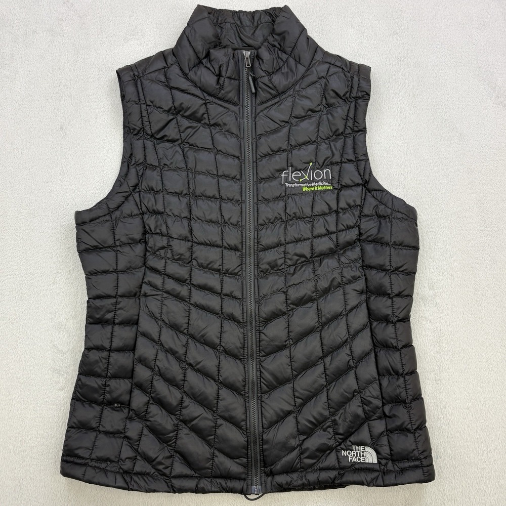 North Face Vest Womens Medium Black Thermoball Puffer Full Zip Quilted Outdoor